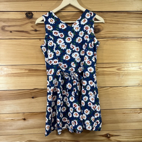 Vtg 90s No Boundaries Romper Small Blue Floral Button Up Tie Back Rayon B155 - Picture 8 of 11